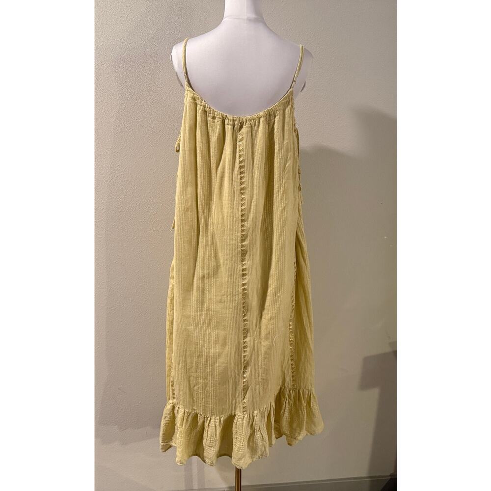 Zara Embroidered Relaxed Cotton Maxi Dress Butter Yellow Boho Sleeveless Large - Picture 3 of 10